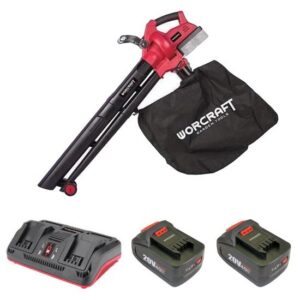 Aspirator/suflanta frunze, cu 2 acumulatori 4 Ah, incarcator 2x20V Li-ion, sac colector, Worcraft