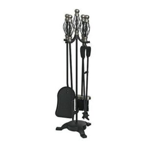 Set accesorii semineu, suport cu 4 piese, nichelate, 66 cm