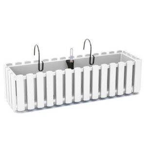 Jardiniera decorativa, suport metalic, sistem irigare, alb, 58x18x16.2 cm, Boardee Fencycase W Old