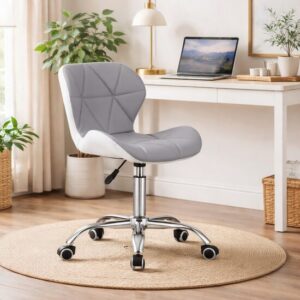 Scaun de birou, Artool, Avola, rotativ, piele ecologica, gri si alb, 47.5x55.5x84.5 cm - imagine 1