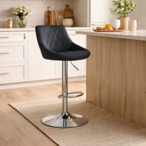 Scaun de bucatarie/bar, Artool, Kast, rotativ, catifea neagra, picior metal argintiu, 45.5x49x85-105 cm - imagine 1