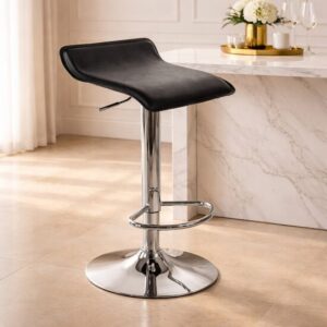 Scaun de bucatarie/bar, Artool, Fort, rotativ, piele ecologica neagra, picior metal argintiu, 38x39x84 cm - imagine 1