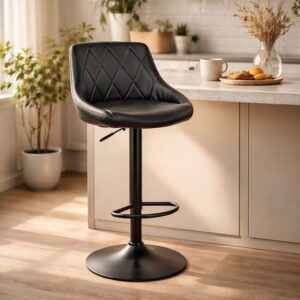 Scaun de bucatarie/bar, Artool, Kast, rotativ, piele ecologica neagra, picior metal negru, 45.5x48.5x85-105 cm - imagine 1