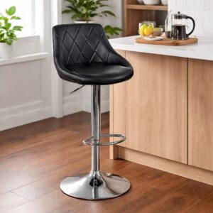 Scaun de bucatarie/bar, Artool, Kast, rotativ, piele ecologica neagra, picior metal argintiu, 45.5x48.5x85-105 cm - imagine 1