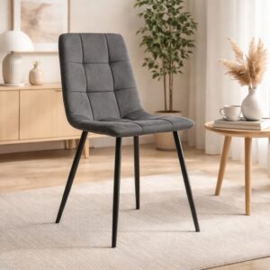 Scaun bucatarie/living, Artool, Kara, catifea gri, picioare metal negru, 44.5x50.5x87 cm - imagine 1