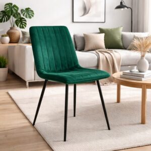 Scaun bucatarie/living, Artool, Lava, catifea verde, picioare metal negru, 43x51x90 cm - imagine 1