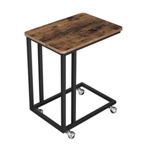 Masa de cafea, Vasagle, pe roti, pal si metal, maro rustic, 50x35x61 cm - imagine 1