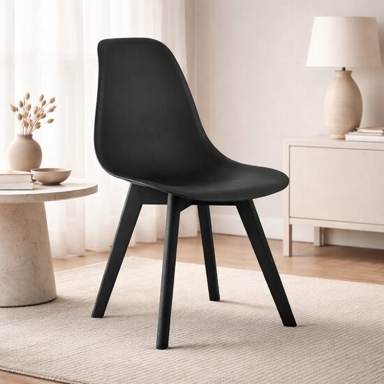 Scaun bucatarie/living, Artool, Kito, PP negru, picioare lemn negru, 46x54.5x80 cm