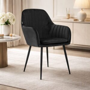 Scaun stil fotoliu bucatarie/living, Artool, Lugo, catifea neagra, picioare metal negru, 57.5x56.5x86.5 cm - imagine 1