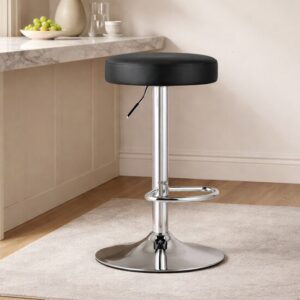 Scaun de bucatarie/bar, Artool, Rojst, rotativ, piele ecologica neagra, picior metal argintiu, 38x38x62.5-83 cm - imagine 1