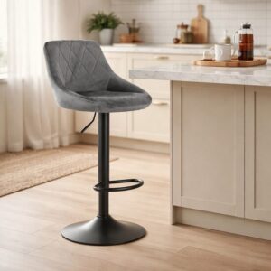 Scaun de bucatarie/bar, Artool, Kast, rotativ, catifea gri, picior metal negru, 45.5x49x85-105 cm - imagine 1