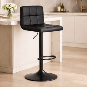 Scaun de bucatarie/bar, Artool, Prot, rotativ, piele ecologica neagra, picior metal negru, 41x44.5x87.5-108 cm - imagine 1
