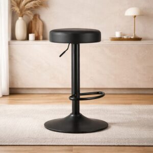 Scaun de bucatarie/bar, Artool, Rojst, rotativ, piele ecologica neagra, picior metal negru, 38x38x62-83 cm - imagine 1