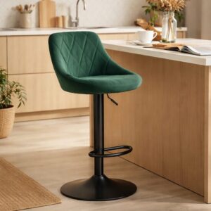 Scaun de bucatarie/bar, Artool, Kast, rotativ, catifea verde, picior metal negru, 45.5x49x85-105 cm - imagine 1