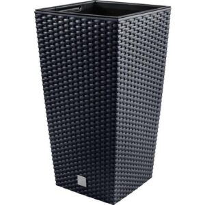 Ghiveci decorativ de flori, patrat, 32.5x32.5x61 cm, imitatie ratan, antracit, Prosperplast