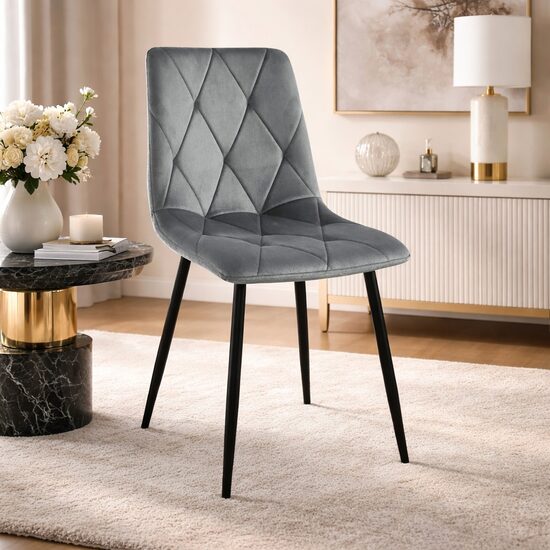Scaun bucatarie/living, Artool, Libra, catifea gri, picioare metal negru, 44x40x88.5 cm