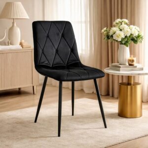 Scaun bucatarie/living, Artool, Libra, catifea neagra, picioare metal negru, 44x40x88.5 cm - imagine 1