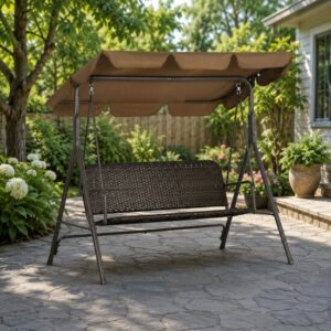 Balansoar gradina, maro si negru, 167x112x153 cm, ratan sintetic, max 240 kg, Terranova