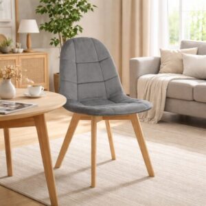 Scaun bucatarie/living, Artool, Bora, catifea gri inchis, picioare lemn natur, 44.5x54x81.5 cm