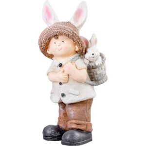 Decorațiune de grădină băiat cu iepuraș, ceramică, 48 cm, MagicHome - imagine 1