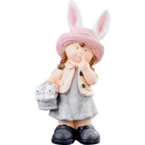 Decorațiune de grădină din ceramică fată cu iepurași 50 cm Magic Home - imagine 1