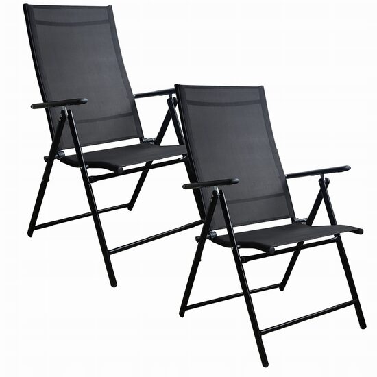 Set 2 scaune gradina/terasa, reglabile, aluminiu, negru, 56x67-99x84-107 cm, Jumi
