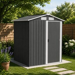 Casuta/magazie/sopron de gradina pentru depozitare unelte, cu structura baza inclusa, otel si PP, gri, 152x132x188 cm