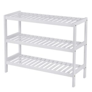 Organizator pantofi din bambus cu 3 polițe, alb, 70x26x55 cm, Leobert - imagine 1