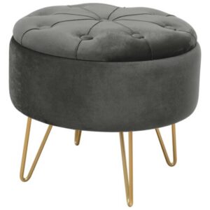 Taburet rotund cu spatiu depozitare, catifea gri grafit, 38 cm, Akord Furniture Factory - imagine 1