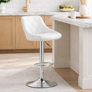 Scaun de bucatarie/bar, Artool, Kast, rotativ, piele ecologica alba, picior metal argintiu, 45.5x48.5x85-105 cm - imagine 1