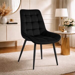 Scaun bucatarie/living, Artool, Bera, catifea neagra, picioare metal negru, 54x60x88 cm