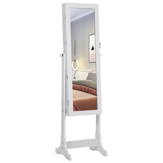 Cabinet bijuterii cu oglinda, Artool, MDF, raft interior, alb, 41x36x151 cm