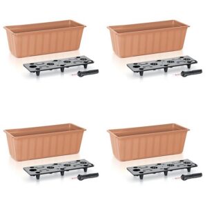 Set 4 jardiniere decorative cu sistem de irigare, 11 L, 60x18x14 cm, maro, Prosperplast - imagine 1