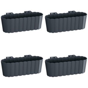 Set 4 jardiniere decorative cu suport de plastic, antracit, 4.9 L, 38.3x21.2x13 cm, Boardee Hook - imagine 1