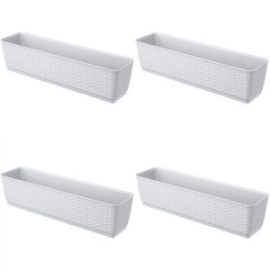 Set 4 jardiniere decorative, Prosperplast, imitatie ratan, alb, 59x15.4x14.2 cm - imagine 1