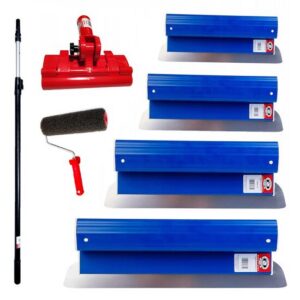 Set 4 gletiere profesionale, inox, 25, 40, 60, 80 cm, suport, maner prelungitor 0.9-1.43 m, rola gletuit, Ergolite