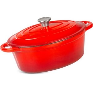 Oala de fonta ovala, emailata cu capac, maner din inox, rosie, 4.4 L, Magic Home - imagine 1