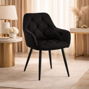 Scaun stil fotoliu bucatarie/living, Artool, York, catifea neagra, picioare metal negru, 56x62x83.5 cm - imagine 1