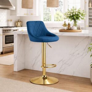Scaun de bucatarie/bar, Artool, Kast, rotativ, catifea bleumarin, picior metal auriu, 45.5x49x85-105 cm - imagine 1