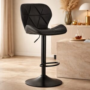 Scaun de bucatarie/bar, Artool, West, rotativ, piele ecologica neagra, picior metal negru, 46x48.5x90-111 cm - imagine 1