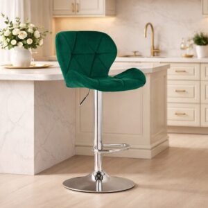 Scaun de bucatarie/bar, Artool, West, rotativ, catifea verde, picior metal argintiu, 46x48.5x90-111 cm - imagine 1