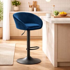 Scaun de bucatarie/bar, Artool, East, rotativ, catifea bleumarin, picior metal negru, 53x46x81-103 cm - imagine 1