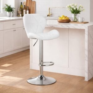 Scaun de bucatarie/bar, Artool, West, rotativ, piele ecologica alba, picior metal argintiu, 46x48.5x90-111 cm - imagine 1