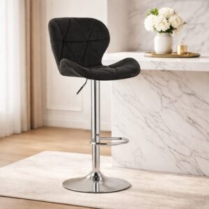 Scaun de bucatarie/bar, Artool, West, rotativ, catifea neagra, picior metal argintiu, 46x48.5x90-111 cm - imagine 1