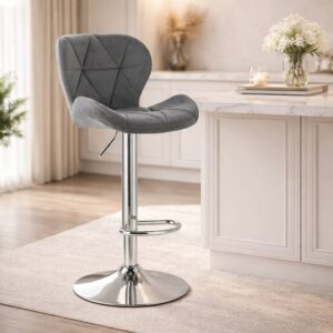 Scaun de bucatarie/bar, Artool, West, rotativ, catifea gri, picior metal argintiu, 46x48.5x90-111 cm - imagine 1