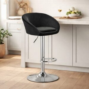 Scaun de bucatarie/bar, Artool, East, rotativ, catifea neagra, picior metal argintiu, 53x46x81-103 cm - imagine 1