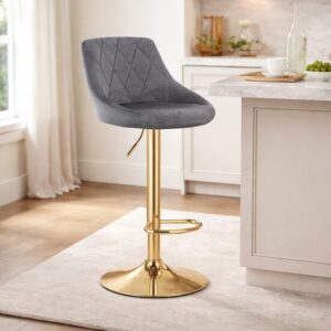 Scaun de bucatarie/bar, Artool, Kast, rotativ, catifea gri, picior metal auriu, 45.5x49x85-105 cm - imagine 1