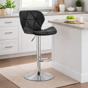 Scaun de bucatarie/bar, Artool, West, rotativ, piele ecologica neagra, picior metal argintiu, 46x48.5x90-111 cm - imagine 1