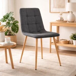 Scaun bucatarie/living, Artool, Kara, catifea gri, picioare metal natur, 44.5x50.5x87 cm - imagine 1