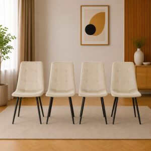 Set 4 scaune bucatarie/living, Artool, Kara, catifea bej, picioare metal negru, 44.5x50.5x87 cm - imagine 1